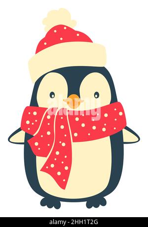 Cartoni animati di Natale Penguin clip art. Carino pinguino illustrazione vettoriale Illustrazione Vettoriale