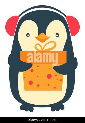 Cartoni animati di Natale Penguin clip art. Carino pinguino illustrazione vettoriale Illustrazione Vettoriale