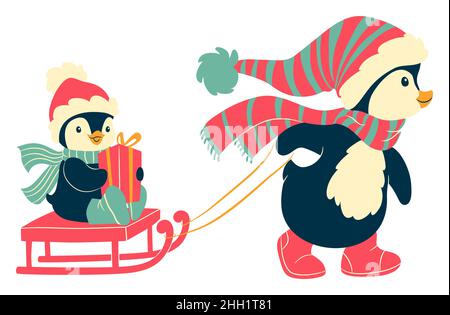 Cartoni animati di Natale Penguin clip art. Carino pinguino illustrazione vettoriale Illustrazione Vettoriale