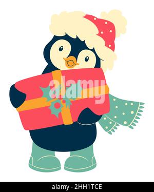 Cartoni animati di Natale Penguin clip art. Carino pinguino illustrazione vettoriale Illustrazione Vettoriale