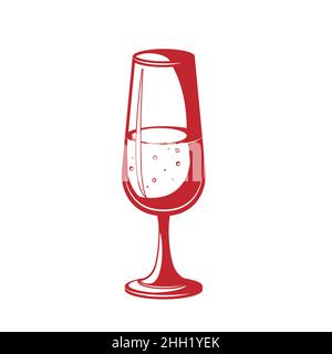 Champagne flauti bicchieri stretti riempiti di vino, brandy, cognac o whiskey semplice illustrazione vettoriale minimale Illustrazione Vettoriale