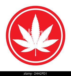Simbolo della foglia di Mariuhana, icona pericolo marijuana o canapa, segno medico di cannabis, illustrazione vettore di droga erbaccia . Illustrazione Vettoriale