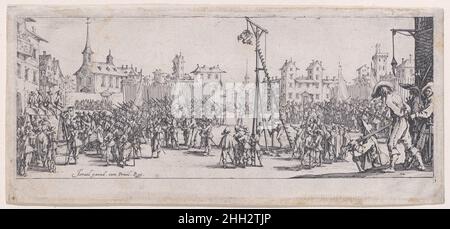 L'Estrapade (Srappado), da Les Misères et les Mal-Heures de la Guerre (le miserie e le sorti della guerra), piatto 10 1633 Jacques Callot francese. L'Estrapade (Srappado), da Les Misères et les Mal-Heures de la Guerre (le miserie e le sorti della guerra), piatto 10. Les Misères et les Mal-Heures de la Guerre. Jacques Callot (francese, Nancy 1592–1635 Nancy). 1633. Incisione; primo stato di tre (Lieure). Israël Henriet (francese, Nancy ca. 1590–1661 Parigi). Stampa Foto Stock