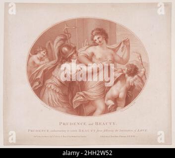 Prudenza, Amore e bellezza 15 settembre 1782 Francesco Bartolozzi italiano. Prudenza, Amore e bellezza. Francesco Bartolozzi (Firenze 1728–1815 Lisbona). Settembre 15, 1782. Incisione e incisione a stiletto, stampato in inchiostro marrone; quinto stato. Torre & Co. (British, attivo dal 1760 al 99). Stampa Foto Stock