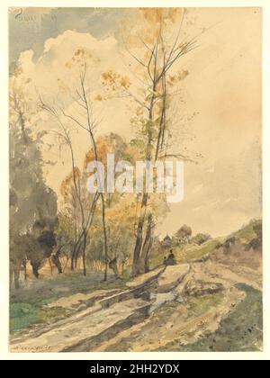 Paesaggio a Famars 1863 Henri-Joseph Harpignies Francese. Paesaggio a Famars. Henri-Joseph Harpignies (francese, Valenciennes 1819–1916 Saint-Privé). 1863. Acquerello su grafite su carta bianca beige. Disegni Foto Stock