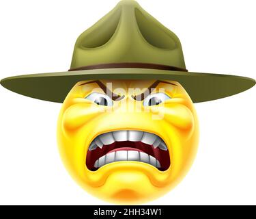 Arrabbiato Drill sergente Emoticon viso Cartoon Illustrazione Vettoriale