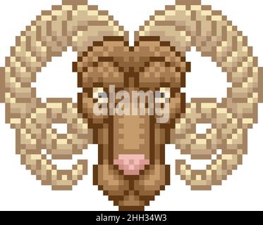 Oroscopo zodiaco Astrologia Ariete pixel Art Sign Illustrazione Vettoriale