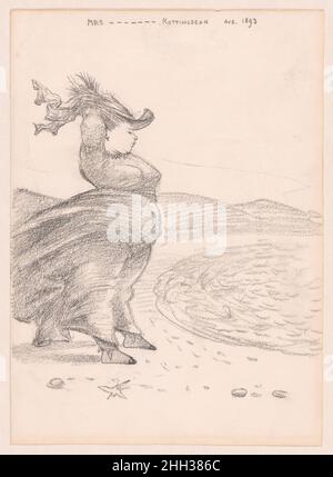 Caricatura di una donna soffiata a vento sulla spiaggia a Rottingdean, Sussex Agosto 1893 Sir Edward Burne-Jones Burne-Jones ha prodotto caricature per tutta la sua carriera per intrattenere amici e familiari. Questi hanno anche offerto un rilascio emotivo come opposti visivi alle forme ideali che riempivano i dipinti dell'artista. Nel 1860s, quando Burne-Jones e William Morris condividevano le camere di Red Lion Square, l'artista spesso contrastava la sua sottigliezza con la figura rotonda del suo amico. L'immagine attuale è una delle tante focalizzate sulle donne di grandi dimensioni e riflette il fascino contemporaneo di Burne-Jones e l'orrore verso l'obesità. Foto Stock