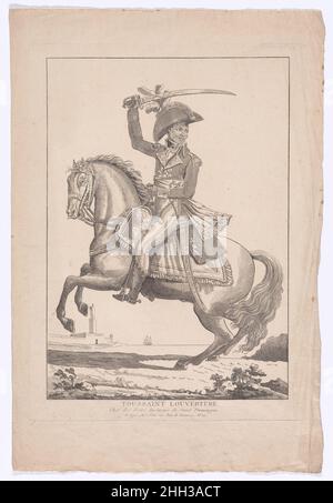 Toussaint Louverture su Horseback 1802 Anonimo, francese, 19th secolo Toussaint-Louverture emerse come leader durante le rivolte diffuse di schiavizzate persone a Saint-Domingue (ora Haiti) nel 1791 che portò alla fine l'abolizione della schiavitù nel 1793. Divenne il primo generale nero della Repubblica francese nel 1795 e salì al comandante in capo di Saint-Domingue nel 1797. Questa stampa del 1802 lo ritrae come una forza imponente, anche se il suo status di somiglianza è dubbio dato che l'artista probabilmente non ha mai visto il soggetto. A questa data, Napoléon Bonaparte era cresciuto interessato ov Foto Stock