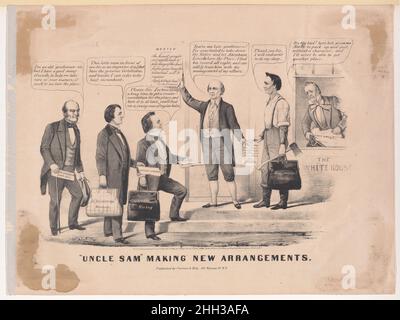 'Zio Sam' che fa nuove arrangiamenti 1860 probabilmente dopo Louis Maurer. 'Zio Sam' che sta facendo nuove arrangiamenti. Probabilmente dopo Louis Maurer (americano (nato in Germania), Biebrich 1832–1932 New York). 1860. Litografia. Currier & Ives (americano, attivo a New York, 1857–1907). Abraham Lincoln (americano, contea di Hardin, Kentucky 1809–1865 Washington, D.C.). Stampa Foto Stock