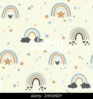 Arcobaleno e stelle vettore senza cuciture pattern. Cute baby e capretti stampa colorata. Illustrazione Vettoriale