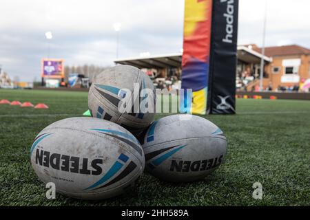 Newcastle, Regno Unito. 23rd Jan 2022. NEWCASTLE UPON TYNE, REGNO UNITO. GEN 23rd attrezzatura pronta per il riscaldamento prima della partita amichevole tra Newcastle Thunder e Wigan Warriors a Kingston Park, Newcastle Sabato 22nd gennaio 2022. (Credit: Chris Lishman | MI News) Credit: MI News & Sport /Alamy Live News Foto Stock