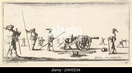 Piatto 10: Un soldato che carica un cannone al centro, altri soldati con picconi in piedi a sinistra e a destra, da 'truppe, cannoni, e attacchi alle città' (Dessins de quelques conduites de Troupes, canons, et ataques de villes) ca. 1640 Stefano della Bella italiano. Piatto 10: Un soldato che carica un cannone al centro, altri soldati con picconi in piedi a sinistra e a destra, da 'truppe, cannoni, e attacchi alle città' (Dessins de quelques conduites de Troupes, canons, et ataques de villes). "Truppe, cannoni e attacchi alle città" (Dessins de quelques conduites de Troupes, canons, et ataques de villes). Stefan Foto Stock