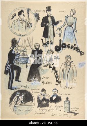 Les Jocrisses de l'Amour 1897 Luc Leguey Francese. Les Jocrisses de l'Amour. Luc Leguey (francese, Parigi, 1876). 1897. Penna e inchiostro nero, pennello e lavaggio nero e blu, pastello blu, grafite, corretto con bianco su carta da ricalco. Disegni Foto Stock