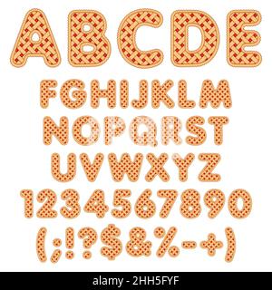 Alfabeto, lettere, numeri e segni da torta di bacche. Oggetti vettoriali isolati su sfondo bianco. Illustrazione Vettoriale