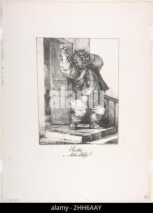 Uscita, o Lord the GOB (Sortie, ou Milord-la GOB) 1820–22 Nicolas-Toussaint Charlet Francese. Uscita, o Lord the GOB (Sortie, ou Milord-la GOB). Nicolas-Toussaint Charlet (francese, Parigi 1792–1845 Parigi). 1820–22. Litografia. Stampa Foto Stock