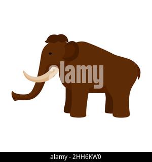 Mammoth isolato su sfondo bianco. Animale preistorico in stile piatto bambini immagine vettore illustrazione. Illustrazione Vettoriale