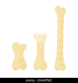 Set da ossa su sfondo bianco. Kit semplice colore osso giallo disegno di dimensioni diverse disegnato a mano in stile Doodle illustrazione vettoriale. Illustrazione Vettoriale