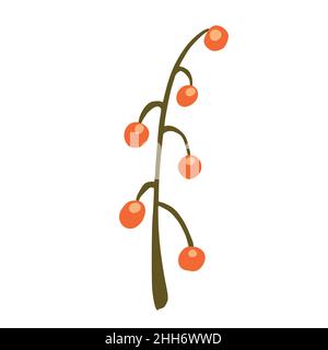 Bacche su ramoscello isolato su sfondo bianco. Astratto botanico bacche rosso schizzo di colore disegnato a mano in stile Doodle vettore illustrazione. Illustrazione Vettoriale