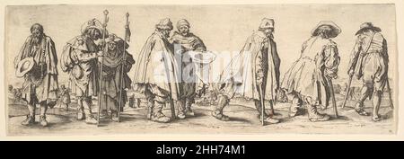 Otto Beggars 1630 Wenceslaus Hollar Bohemian Plate 2 di 4 stampe di Beggars dopo Callot. Sette mendicanti maschi che camminano in un paesaggio in primo piano da sinistra a destra, l'ottavo in piedi davanti all'estrema sinistra con un cappello in mano, portando un crocifisso su una lunga catena; più mendicanti visti sullo sfondo. Otto Beggars. Mendicanti : quattro piatti dopo Jacques Callot (New Hollstein 80-83). Dopo Jacques Callot (francese, Nancy 1592–1635 Nancy). 1630. Disincrostazione elettrolitica, solo stato. Stampa Foto Stock