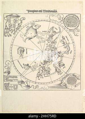 Il globo celeste-Emisfero Sud 1515 Albrecht Dürer Tedesco questo taglio del cielo meridionale si basa sulle mappe delle stelle disegnate da un anonimo artista che vive a Norimberga nel 1503. Ricalcolato per riflettere le posizioni stellari del 1515, le mappe celesti di Dürer furono le prime ad essere pubblicate e attestano il ruolo che Norimberga giocò come centro di stampa, come pure per la produzione di strumenti scientifici. Il globo celeste-Emisfero Sud 358367 Foto Stock