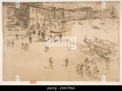 The Riva, No. 2 1879–80 James McNeill Whistler americano. La Riva, 2. Secondo set di Venezia ('Un set di ventisei Etchings di James A. MCN. Whistler,' 1886). James McNeill Whistler (americano, Lowell, Massachusetts 1834–1903 Londra). 1879–80. Incisione e punto secco, stampati in inchiostro marrone scuro su carta fine, solo a stato (Glasgow). Stampa Foto Stock