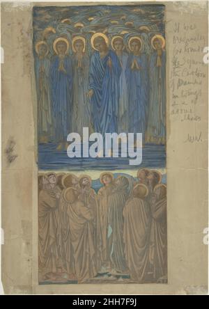 Ascensione di Cristo (atti i, 1–9): Studio per vetrata ca. 1875–84 Sir Edward Burne-Jones britannico. Ascensione di Cristo (atti i, 1–9): Studio per vetrata. Sir Edward Burne-Jones (British, Birmingham 1833–1898 Fulham). CA. 1875–84. Acquerello andgouache (bodycolor), vernice d'oro, e grafite Foto Stock