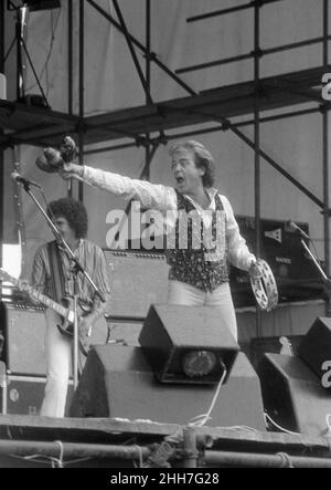 Glenn Shorrock di Little River Band suona al Reading Festival 1977, Inghilterra. Foto Stock