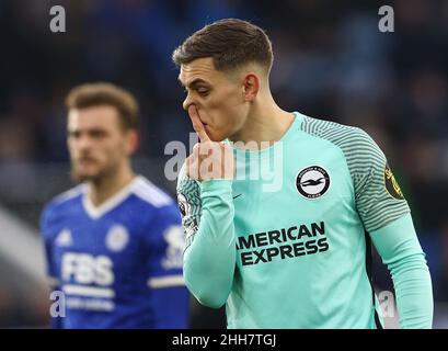 Leicester, Regno Unito. 23rd Jan 2022. Leandro Trossard di Brighton durante la partita della Premier League al King Power Stadium di Leicester. Il credito dell'immagine dovrebbe leggere: Darren Staples/Sportimage Credit: Sportimage/Alamy Live News Foto Stock