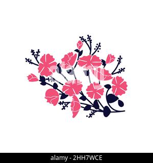 Crisantemi rossi, bouquet di fiori in fiore isolati su sfondo bianco. Set vettoriale di fioritura floreale. Illustrazione del vettore Flat Art. Illustrazione Vettoriale