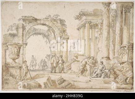 Figure in rovine classiche 1691–1765 Giovanni Paolo panini italiano. Figure in rovine classiche 340430 Foto Stock
