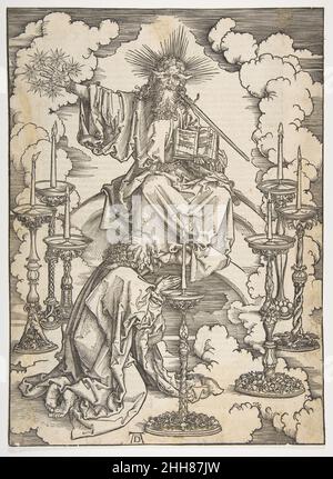 La visione dei sette candelabri, dall'Apocalisse, edizione tedesca 1498 ca. 1498 Albrecht Dürer Tedesco. La visione dei sette candelabri, dall'Apocalisse, edizione tedesca 1498 388588 Foto Stock