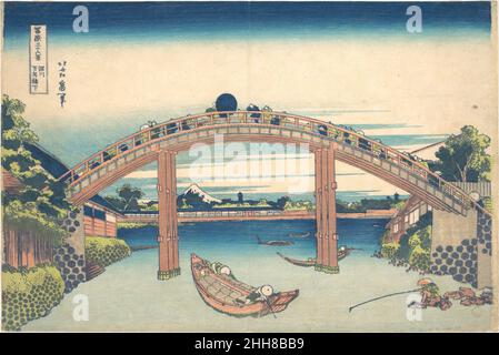 Sotto il Ponte di Mannen a Fukagawa (Fukagawa Mannenbashi shita), dalla serie trentasei viste del Monte Fuji (Fugaku sanjūrokkei) ca. 1830–32 Katsushika Hokusai giapponese questa semplice vista frontale del Ponte di Mannen esprime ammirabilmente il carattere monumentale del ponte. Infatti, come se fosse oggetto di un ritratto, il ponte comanda la nostra attenzione con un impressionante senso di dignità. Sotto il Ponte di Mannen a Fukagawa (Fukagawa Mannenbashi shita), dalla serie trentasei viste del Monte Fuji (Fugaku sanjūrokkei) 55289 Foto Stock