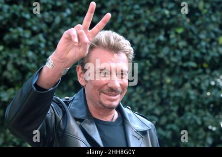 Milano Italia 2007-10-15 : Johnny Hallyday durante la sessione fotografica all'Hotel Principe di Savoia Foto Stock