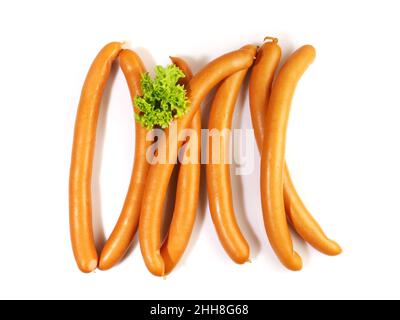 Salsicce di Vienna - Hot Dogs isolato su sfondo bianco Foto Stock