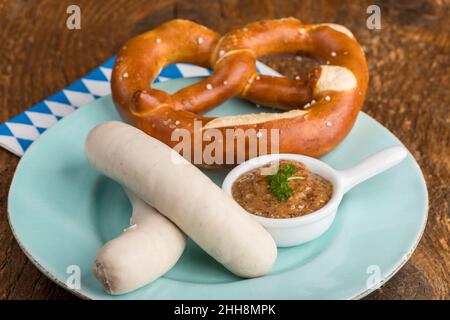 Coppia di bavarese salsicce bianche Foto Stock