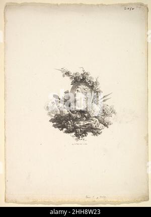 Vignetta con la testa di Bacco su una Cornelia, Tome i, pagina 242, da Description des principales Pierres gravées du Cabinet de S.A.S. Monseigneur le Duc d'Orléans Premier Prince du sang. A Paris Chez M. l'abbé de la Chau Palais-Royal M. l'abbé le Blonde au collége Mazarin et chez Pissot, libraire, quai des Augustins 1778–80 Augustin de Saint-Aubin French questa vignetta è stata inclusa nella Descrizione des principales Pierres gravées du Cabinet de S.A.S. Monseigneur le Duc d'Orléans Premier Prince du sang. A Paris Chez M. l'abbé de la Chau Palais-Royal M. l'abbé le Blonde au collége Mazarin E. Foto Stock