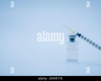Siringa con piccolo flacone di vaccino isolato su sfondo bianco Foto Stock
