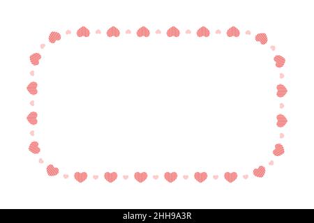 Cornice rettangolare con cuori. Modello per biglietto di invito per San Valentino, foto, foto, banner. Illustrazione piatta vettoriale isolata su sfondo bianco. Illustrazione Vettoriale
