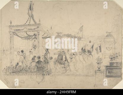 Victoria e Albert arrivo in Francia per una visita di Stato (recto); Welcome Arch (verso) ca. 1855–58 Anonimo, britannico, britannico del 19th secolo. Victoria e Albert in arrivo in Francia per una visita di Stato (recto); Welcome Arch (verso) 386430 Foto Stock