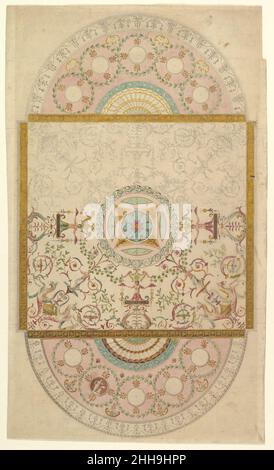 Design per un soffitto con compartimento centrale quadrato e estremità semicircolari, l'Ornamento di Foliage e grottesche motivi fine 18th secolo Anonimo, britannico, fine 18th secolo britannico. Design per un soffitto con compartimento centrale quadrato e estremità semicircolari, l'Ornamento di Foliage e motivi grotteschi 362216 Foto Stock