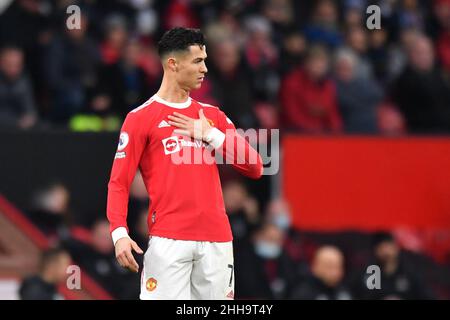 Manchester, Regno Unito. 22nd Jan 2022. Cristiano Ronaldo del Manchester United durante la partita della Premier League a Old Trafford, Manchester, Regno Unito. Data foto: Domenica 23 gennaio 2022. Photo credit should Read: Anthony Devlin Credit: Anthony Devlin/Alamy Live News Foto Stock