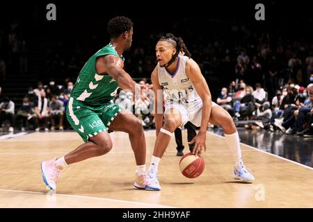 Juhann BEGARIN (23) di Paris Basketball durante il campionato francese, Betclic Elite Basketball match tra Paris Basketball e Nanterre 92 il 23 gennaio 2022 a Halle Georges Carpentier a Parigi, Francia - Foto Ann-Dee Lamour / CDP MEDIA / DPPI Foto Stock