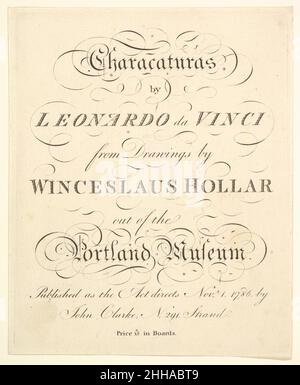 Title Page: Characaturas di Leonardo da Vinci, da disegni di Wincelslaus Hollar, dal Museo di Portland 1786 dopo Wenceslaus Hollar Bohemian. Title Page: Characaturas di Leonardo da Vinci, da disegni di Wincelsleus Hollar, del Portland Museum 361719 Foto Stock