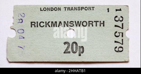 Biglietto del treno Vintage 1970s London Transport Railway per Rickmansworth Foto Stock