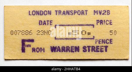 Vintage 1970s London Transport Railway Ticket Warren Street Foto Stock