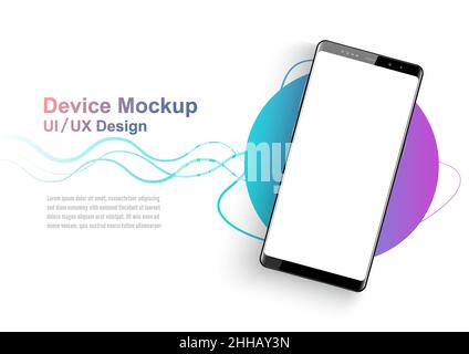 Nuovo smartphone nero e realistico schermo vuoto dallo stile moderno. Modello per infografiche o interfaccia di progettazione dell'interfaccia utente di presentazione. vettore illustrator. Illustrazione Vettoriale