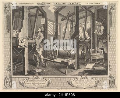 I compagni 'Prentices ai loro telai: Industria e idleness, piatto 1 30 settembre 1747 William Hogarth British. I compagni 'Prentices ai loro telai: Industria e idleness, piatto 1 398601 Foto Stock