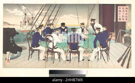 Guerra sino-giapponese: Immagine degli ufficiali Navali che discutono di strategia da utilizzare nella guerra contro la Cina 1894 Mizuno Toshikata giapponese. Guerra sino-giapponese: Immagine degli ufficiali Navali che discutono della strategia da utilizzare nella guerra contro la Cina 55276 Foto Stock