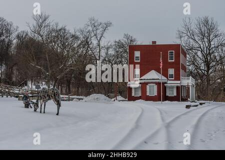 Hanover Junction stazione ferroviaria nella neve, York County Pennsylvania, Stati Uniti Foto Stock